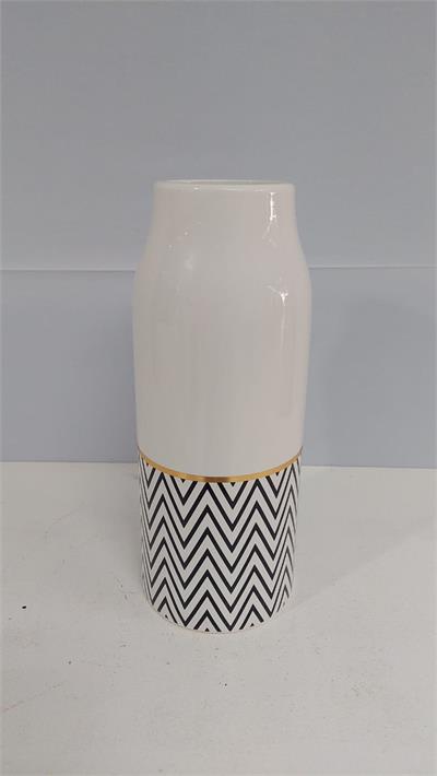 Vaso Branco Com Preto Chevron 30Cm X 10Cm - BB Festas Aluguel 
