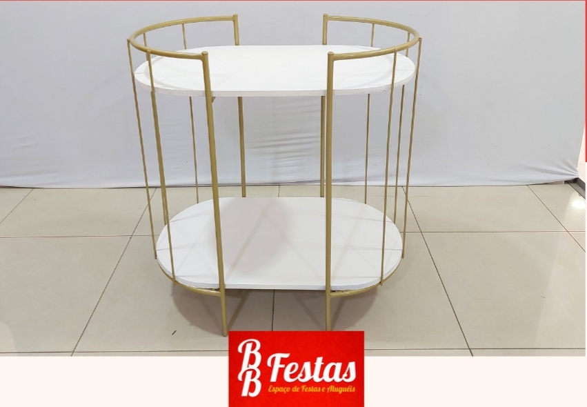 Mesa Oval Aparador Ferro Dourada 80Cm Alt X 85Cm X 50Cm  - BB Festas Aluguel 