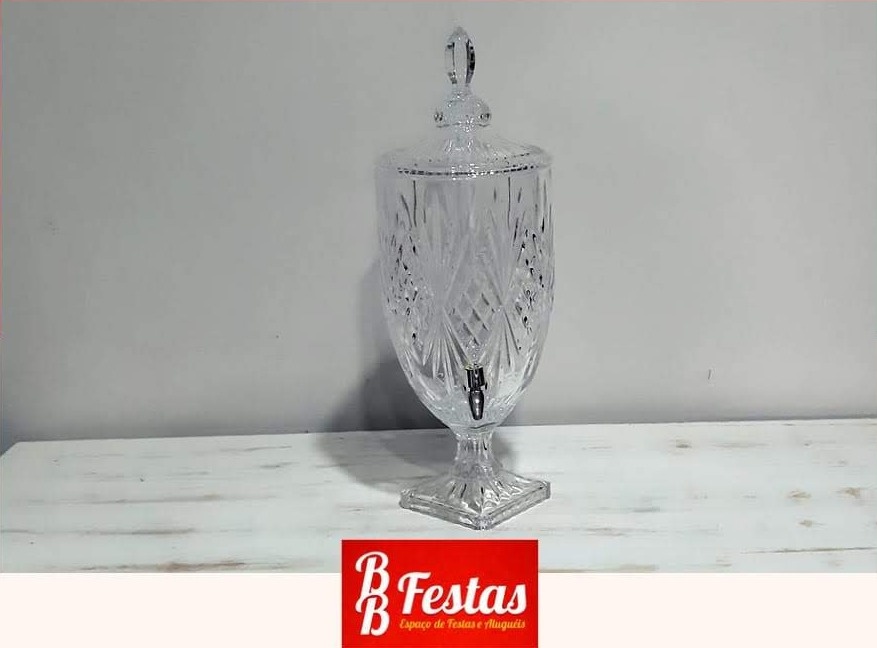 Suqueira Cristal Trabalhada 5L 52Cm Alt X 18Cm Diametro  - BB Festas Aluguel 