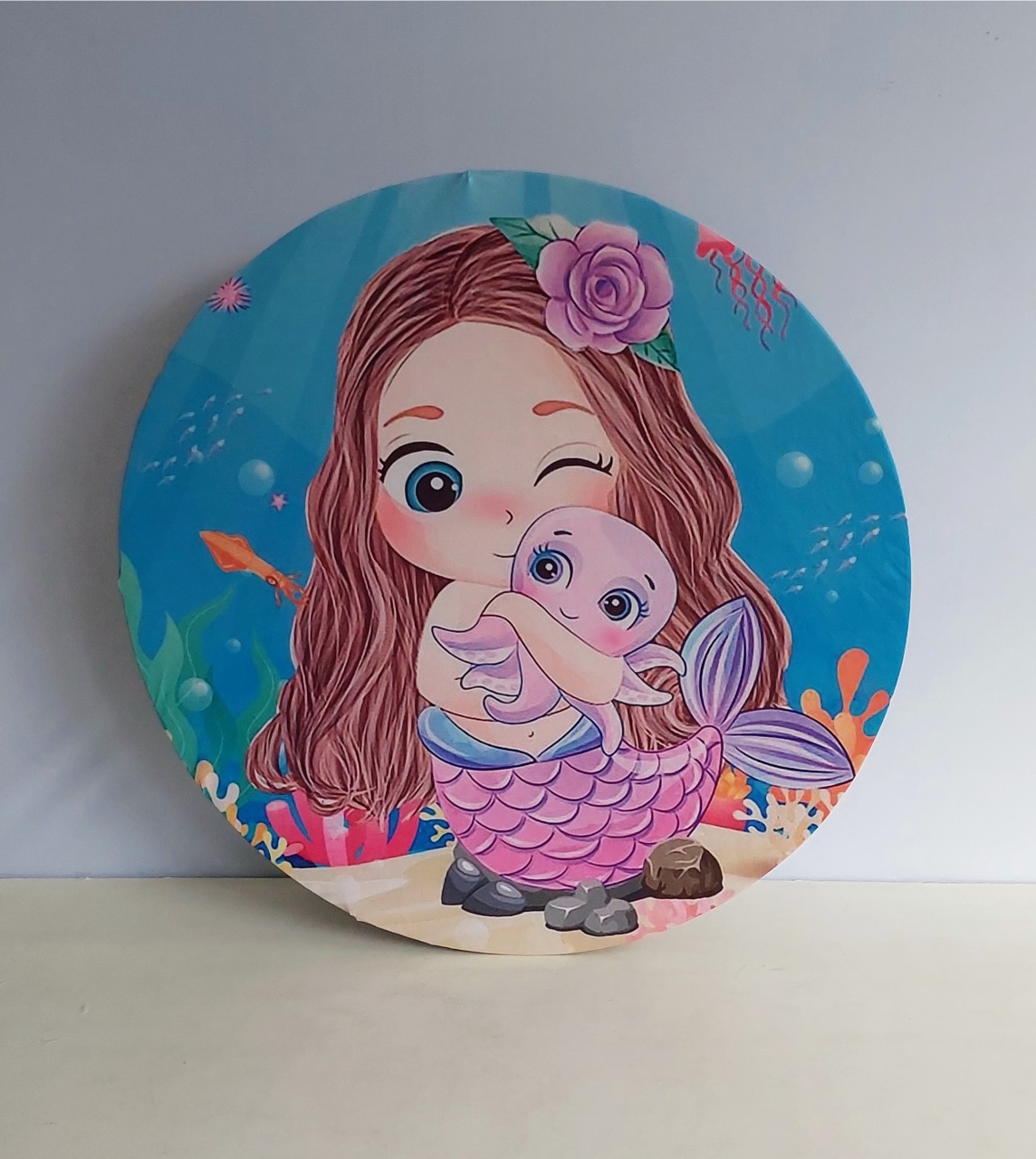 Painel Sublimado Redondo  Sereia 60Cm  - BBFestasAluguel 