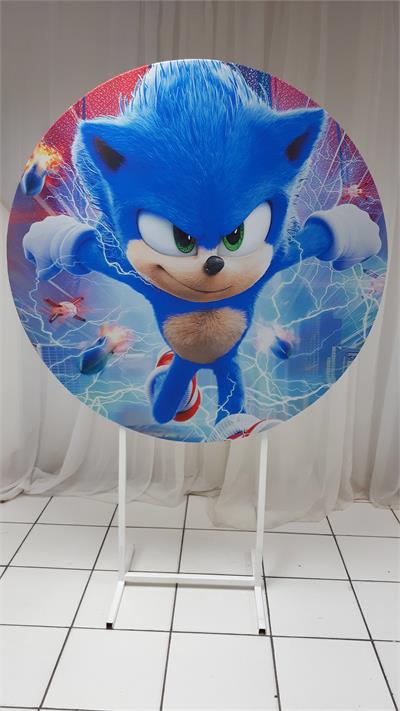 Painel Sublimado Redondo Sonic Correndo 1,30Cm - BB Festas Aluguel 