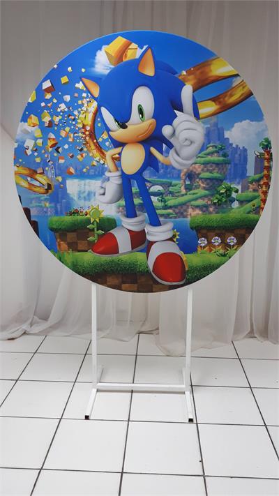 Painel Sublimado Redondo Sonic No Mapa 1,30Cm - BB Festas Aluguel 