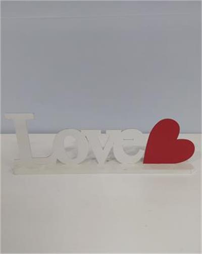 Letreiro Love Mdf  Branco  Com Coração Vermelho Alt 12Cm X 38Cm X 5Cm - BB Festas Aluguel 