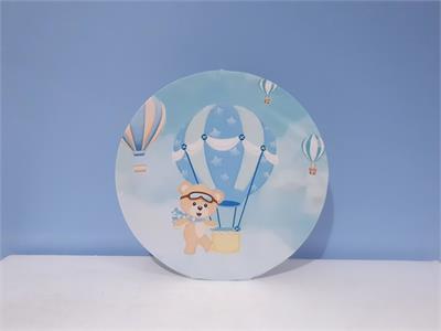 Painel Sublimado Redondo Urso Balões Azul (Cha Baby) 60Cm - BB Festas Aluguel 
