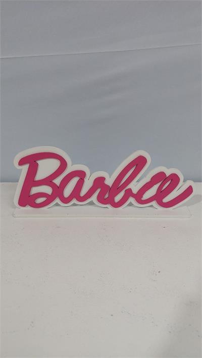 Totem Nome Barbie Branco Com  Rosa Em Mdf 12Cm X 30Cm - BB Festas Aluguel 