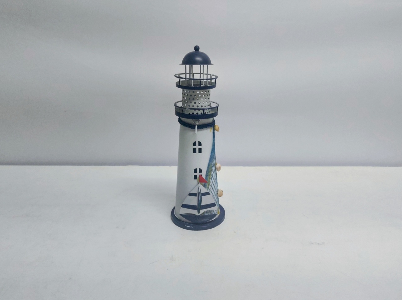 Farol Marítimo Decorativo Branco/Azul Marinho 29Cm Alt X 10Cm Diametro  - BB Festas Aluguel 