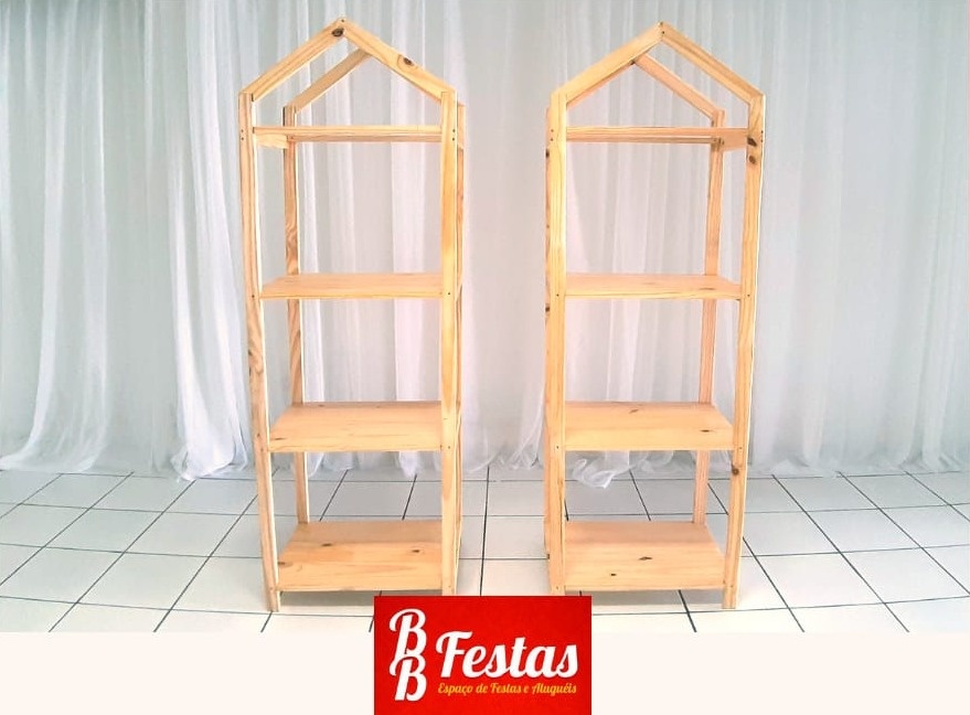 Estante Casinha Rústico Com 3 Prateleiras 1,90M X 65Cm - BB Festas Aluguel 