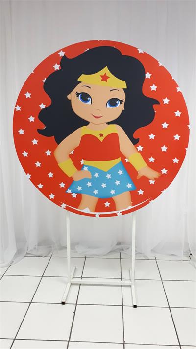 Painel Sublimado Redondo Mulher Maravilha 1,30Cm - BB Festas Aluguel 