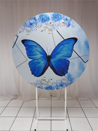 Painel Sublimado Redondo Borboletas Azul 1,30Cm - BB Festas Aluguel 
