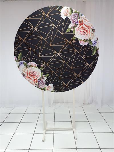 Painel Sublimado Redondo Rosas Fundo Preto Com Dourada 1,30Cm - BB Festas Aluguel 