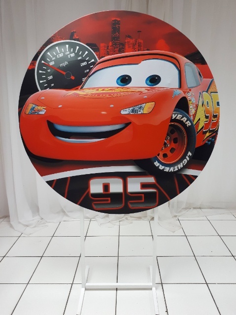Painel Sublimado Redondo Relâpago Mcqueen 1,30Cm - BB Festas Aluguel 