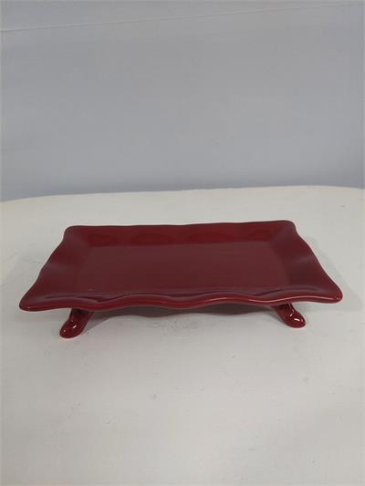 Bandeja Retangular Babado Com Pé Marsala 5Cm Alt 16Cm Larg X 28Cm Comp - BB Festas Aluguel 