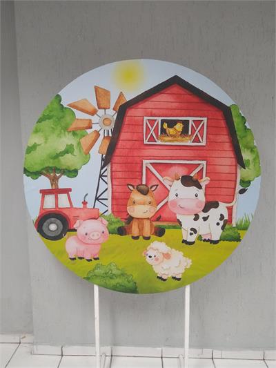 Painel Sublimado Redondo Fazendinha 1,30Cm - BB Festas Aluguel 