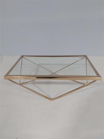 Porta Doce Retangular Vidro Com Base 3D Dourada Alt11Cm 18Cm X 30Cm - BB Festas Aluguel 