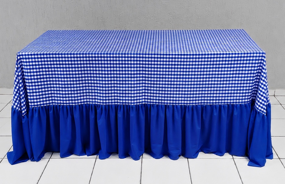 Toalha Decorativa Xadrez Babado Azul Royal - BBFestasAluguel 