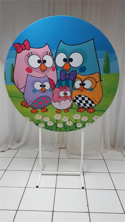 Painel Sublimado Redondo  Corujas 1,30Cm - BB Festas Aluguel 