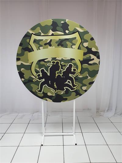 Painel Sublimado Redondo Paintball Camuflado 1,30Cm - BB Festas Aluguel 