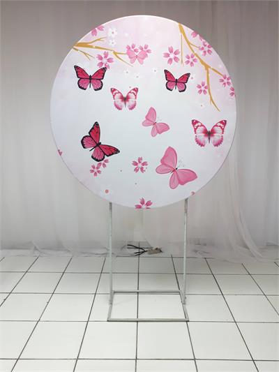 Painel Sublimado Redondo  Borboletas Rosas 1,30Cm - BB Festas Aluguel 