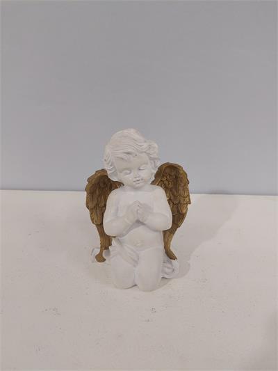 Anjo de Joelhos Rezando Asa Dourada Alt 15Cm X 10Cm X 5Cm - BB Festas Aluguel 
