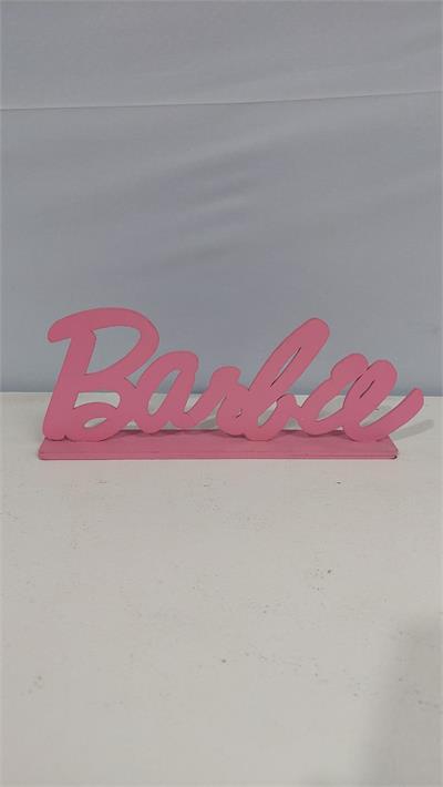 Totem Nome Barbie Rosa Em Mdf 12Cm X 30Cm - BB Festas Aluguel 
