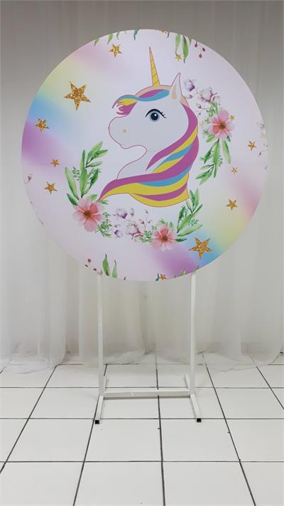 Painel Sublimado Redondo Unicornio 1,30Cm - BB Festas Aluguel 