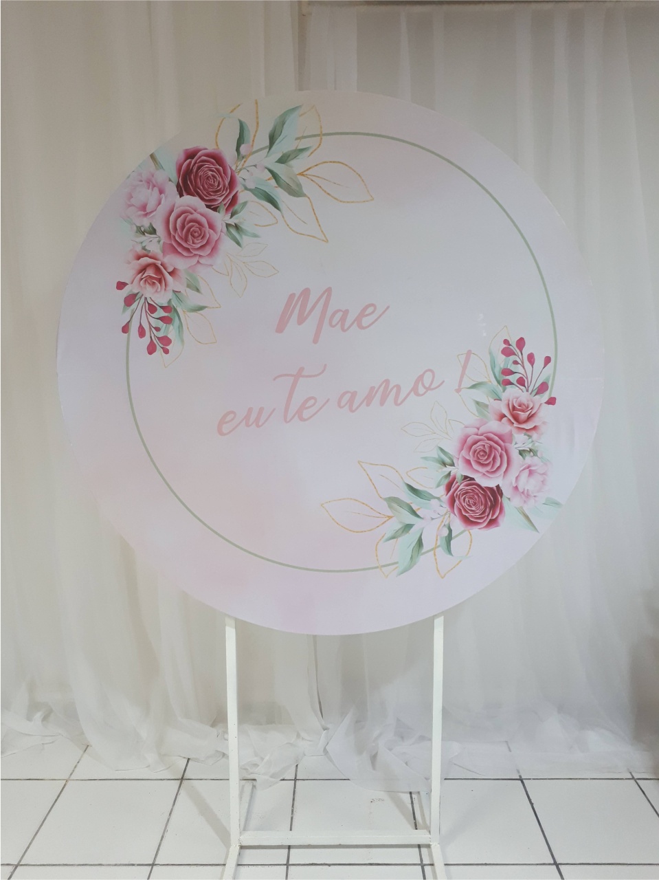 Painel Sublimado Redondo Mae Eu Te Amo (Dia das Maes) 1,30Cm - BB Festas Aluguel 