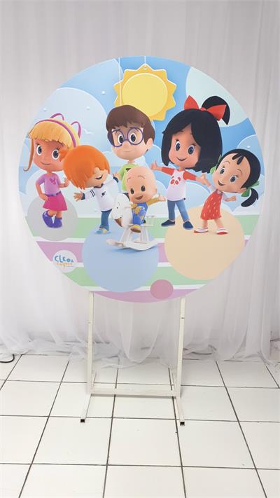 Painel Sublimado Redondo Cleo E Cuquin 1,30Cm - BB Festas Aluguel 