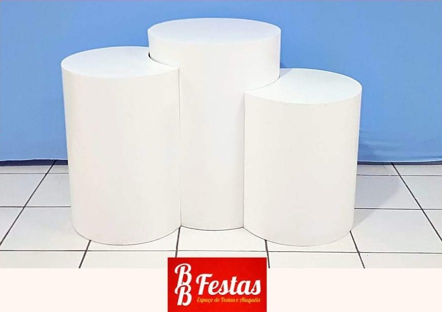 Trio de Cilindro Encaixe Branco Mdf  - BB Festas Aluguel 