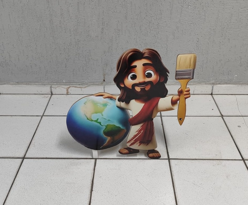 Totem de Chão Jesus E Terra 60Cm X 50Cm  - BB Festas Aluguel 