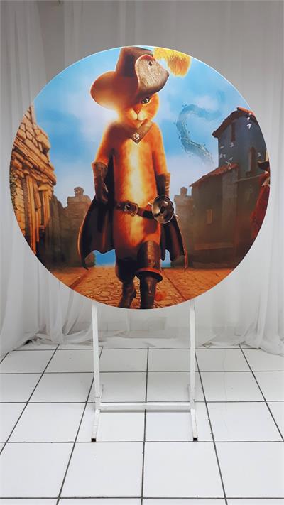 Painel Sublimado Redondo Gato de Botas 1,30Cm - BB Festas Aluguel 