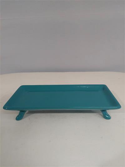 Bandeja Retangular Reto Com Pé G Azul Tiffany Alt5Cm 14Cm X 30Cm - BB Festas Aluguel 