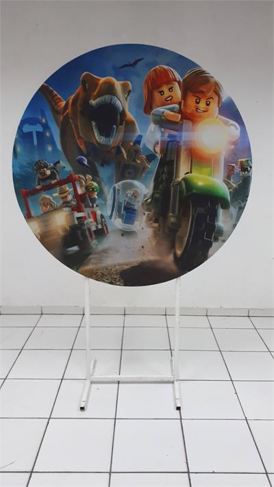 Painel Sublimado Redondo Lego Jurassic World 1,30Cm - BB Festas Aluguel 