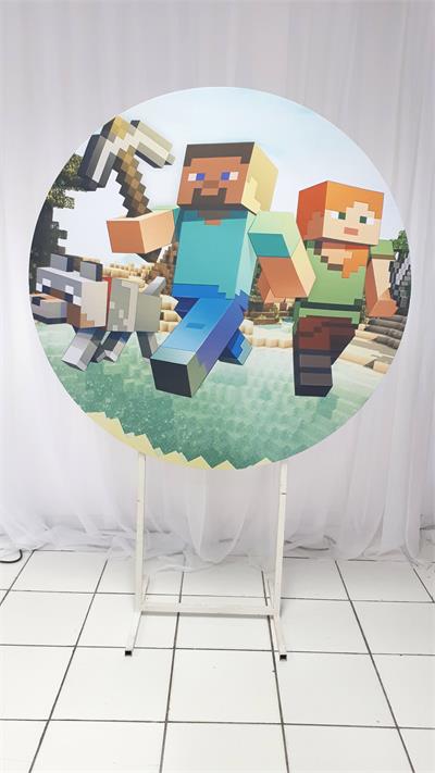 Painel Sublimado Redondo Minecraft 1,30Cm - BB Festas Aluguel 