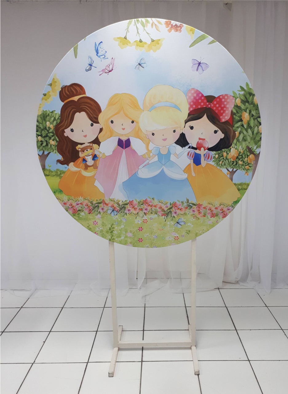 Painel Sublimado Redondo Princesas 1,30Cm - BBFestasAluguel 