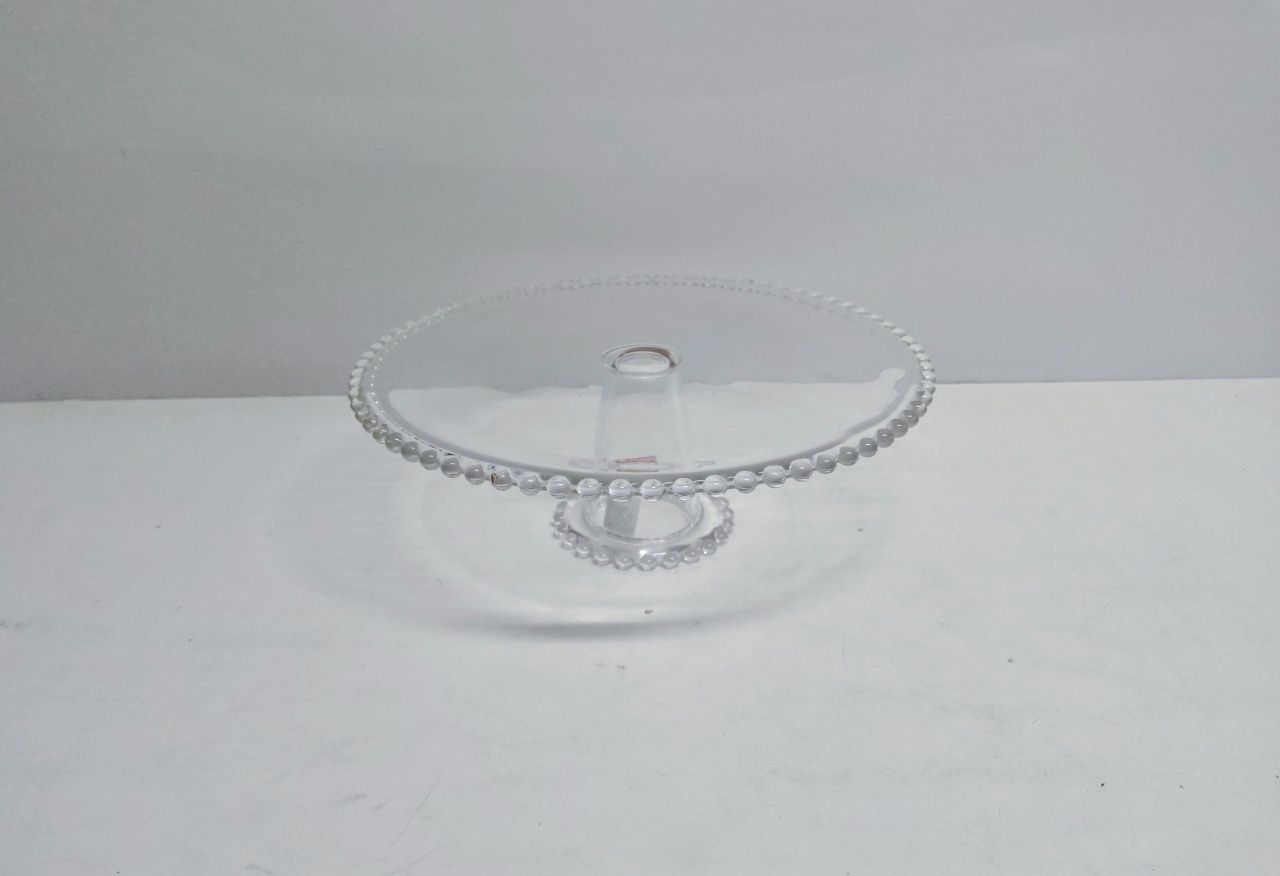 Porta Doce Redondo de Cristal/G  Com Bolinha 11Cm Alt X 30Cm Diametro  - BB Festas Aluguel 