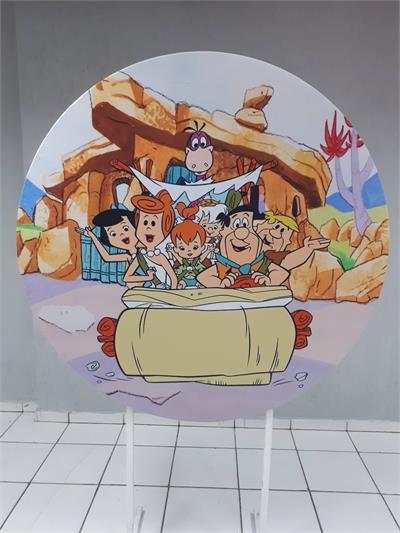 Painel Sublimado Redondo Turma dos Flintstones 1,30Cm - BB Festas Aluguel 