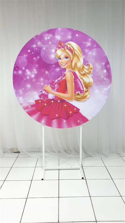 Painel Sublimado Redondo Barbie 1,30Cm - BB Festas Aluguel 