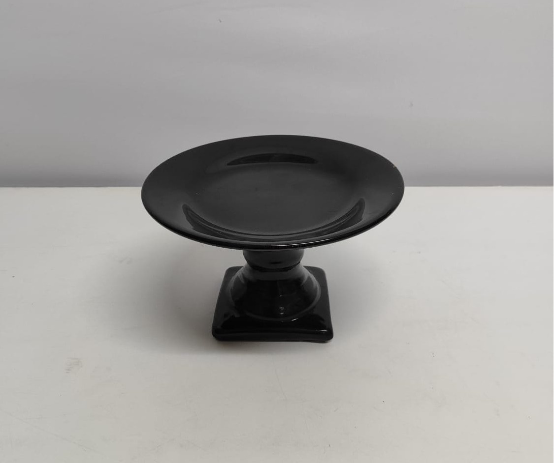 Porta Doce M Preto Pé Torneado 20Cm Diametro  - BB Festas Aluguel 
