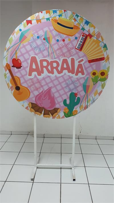 Painel Sublimado Redondo Arraiá Rosa (São João) 1,30Cm - BB Festas Aluguel 