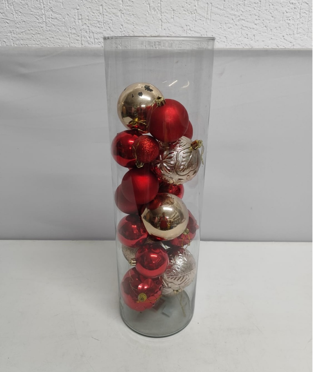 Bolas de Natal Vermelho/Dourado Brilhoso - BBFestasAluguel 