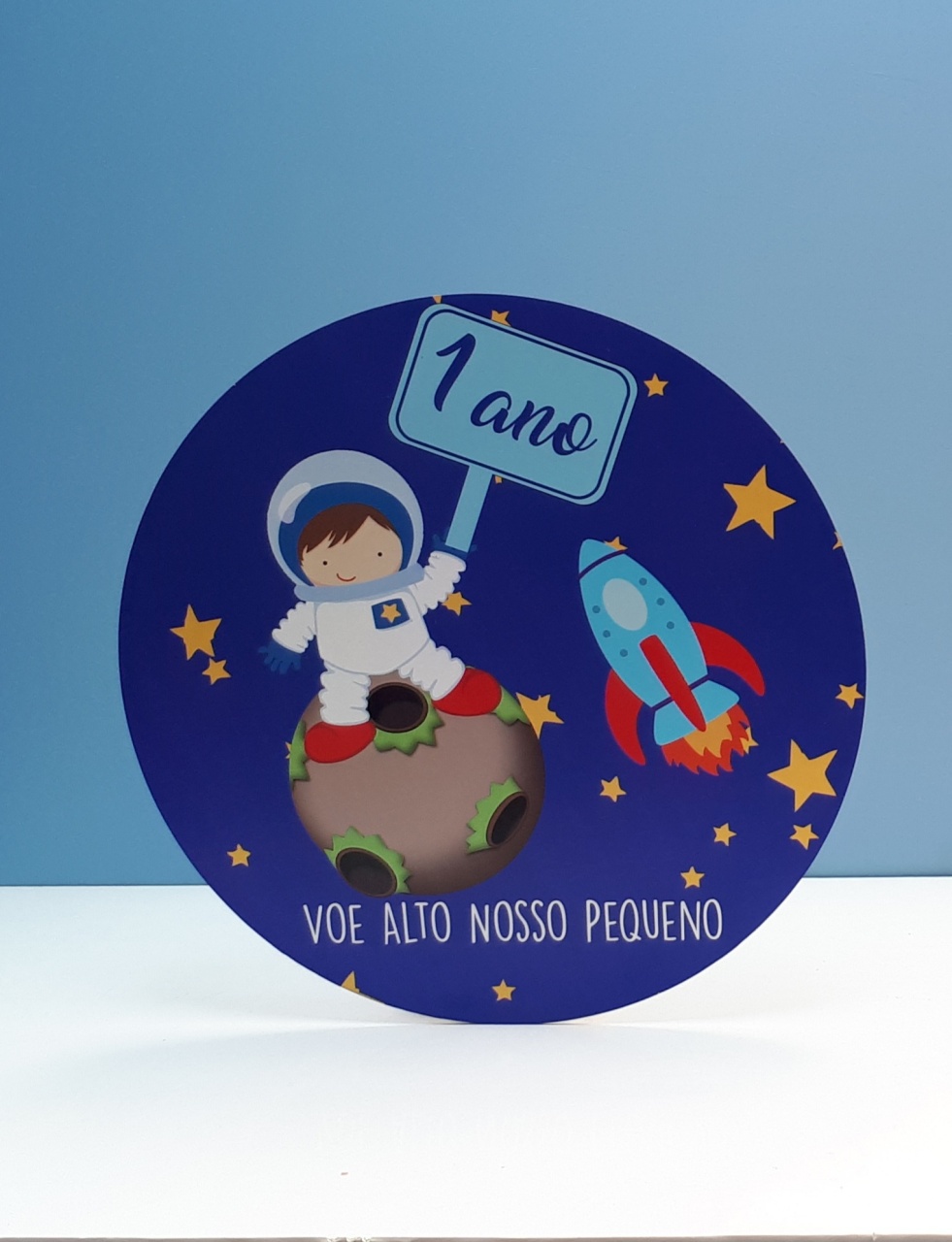Painel Sublimado Redondo Astronauta 1 60Cm - BBFestasAluguel 
