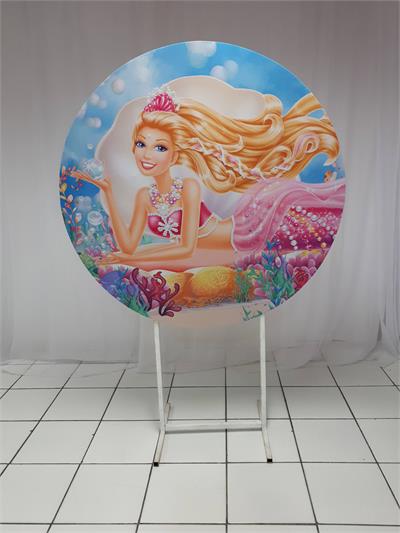 Painel Sublimado Redondo Barbie Sereia 1,30Cm - BB Festas Aluguel 