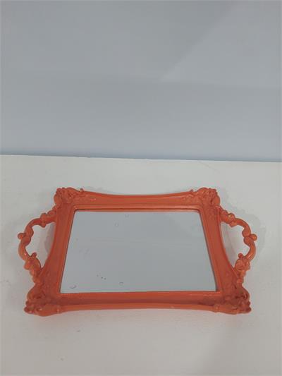 Bandeja Espelho Retangular Com Alça Laranja  Alt 2Cm X 20Cm X 32Cm - BB Festas Aluguel 
