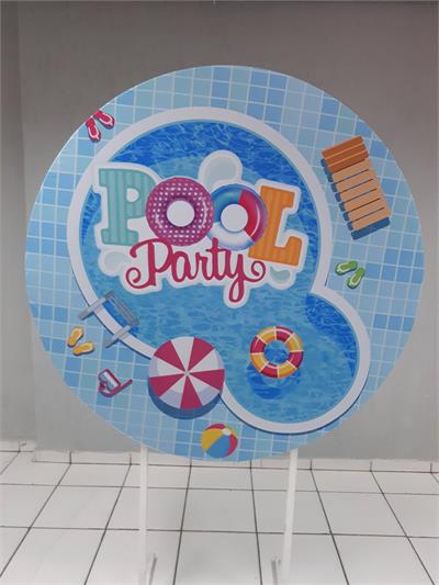 Painel Sublimado Redondo Pool Party Piscina Decorada 1,30Cm - BB Festas Aluguel 