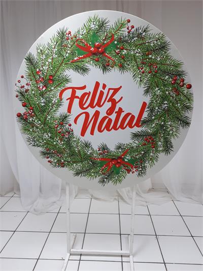 Painel Sublimado Redondo Guirlanda Feliz Natal 1,30Cm - BB Festas Aluguel 
