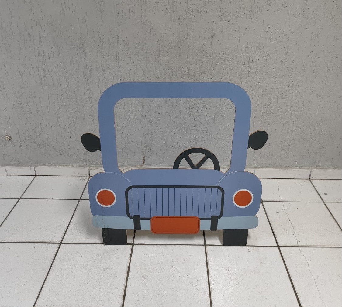 Totem de Chão Carro Azul 80Cm X 58Cm  - BB Festas Aluguel 