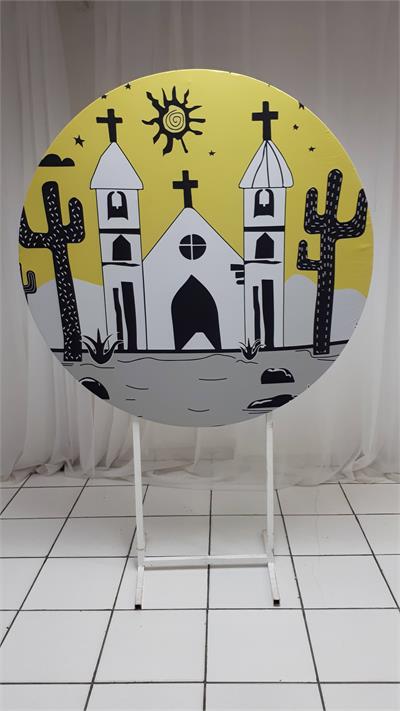 Painel Sublimado Redondo Igreja Sertão 1,30Cm - BB Festas Aluguel 