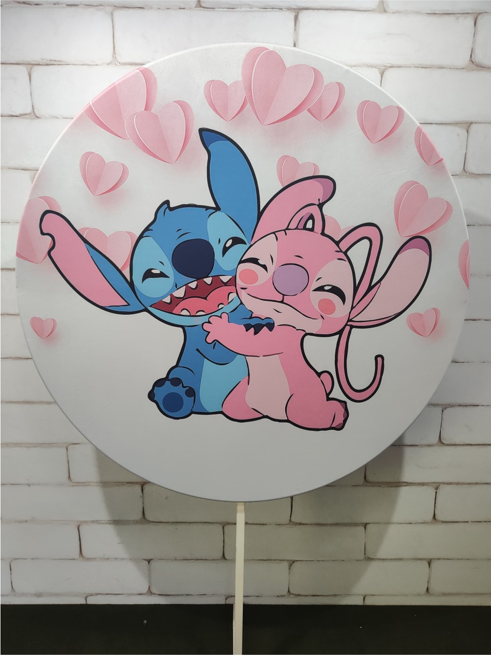 Painel Sublimado Redondo Stich E Angel 1 1,30Cm - BBFestasAluguel 