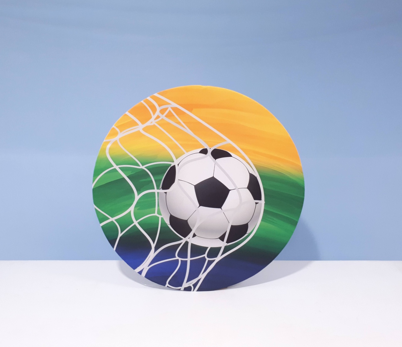 Painel Sublimado Redondo Bola de Futebol Na Rede 60Cm - BB Festas Aluguel 