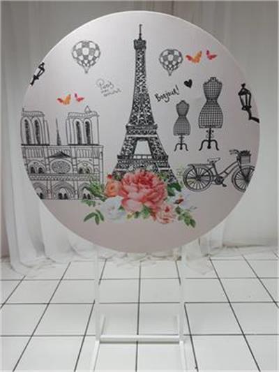 Painel Sublimado Redondo Torre Eiffel 1,30Cm - BB Festas Aluguel 